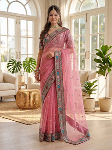 Luxe Embroidered Organza Silk Saree - Elegant Festive Wear Collection