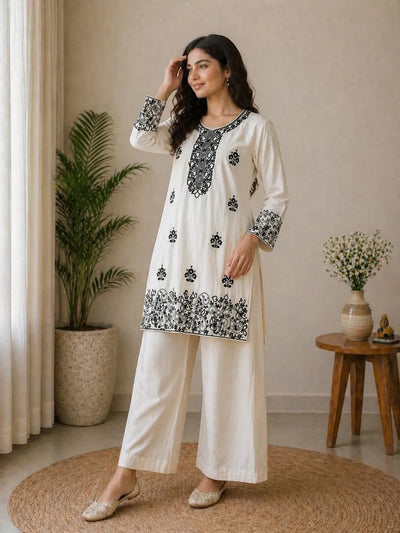 Luxe Embroidered Rayon Palazzo Set - Elegant Festive Wear for Women