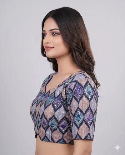 Luxe Embroidered Readymade Blouse - Padded Sweetheart Neck Festive Wear for Women