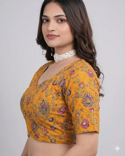 Luxe Embroidered Viscose Blouse - Sweetheart Neck Festive Wear