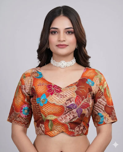 Luxe Embroidered Viscose Blouse with Sweetheart Neck - Festive & Wedding Wear for Women