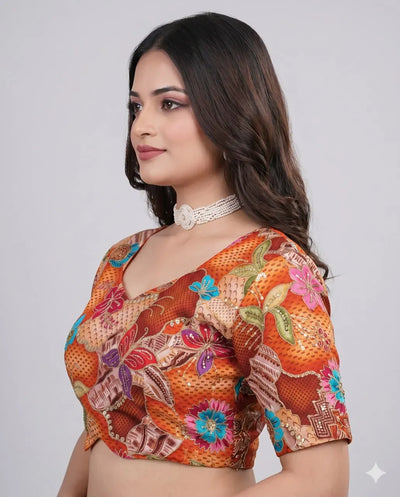 Luxe Embroidered Viscose Blouse with Sweetheart Neck - Festive & Wedding Wear for Women