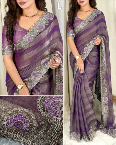 Luxe Fandy Chiffon Saree - Zari & Savroski Embroidery for Festive Occasions