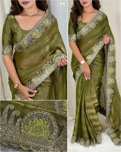 Luxe Fandy Chiffon Saree - Zari & Savroski Embroidery for Festive Occasions