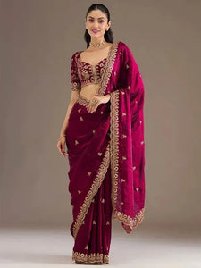 Luxe Fandy Satin Silk Saree - Sequined Embroidery for Party Wear