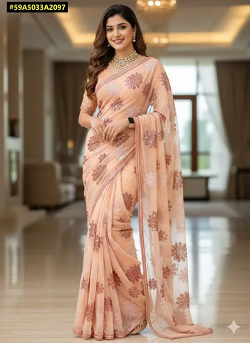 Luxe Faux Georgette Saree - Multicolour Sequence Work for Women