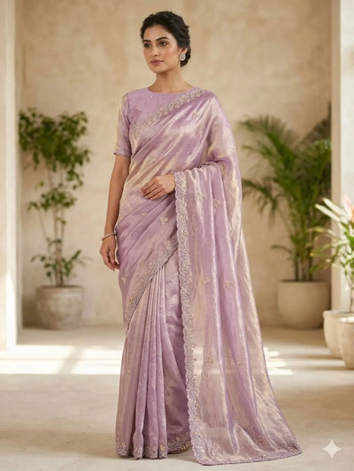 Luxe Fendy Satin Saree - Heavy Beads Work Festive wear for Women