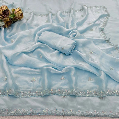 Luxe Fendy Satin Saree - Heavy Beads Work Festive wear for Women