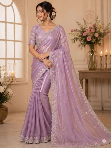 Luxe Fendy Satin Saree - Heavy Beads Work Wedding Wear for Women