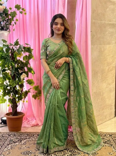 Luxe Fendy Satin Silk Saree with Heavy Embroidery for Weddings