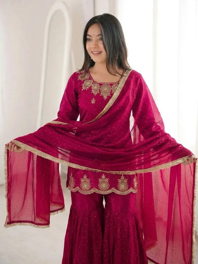 Luxe Fendy Silk Sharara Suit Set with Zarkan Diamond Embroidery - Festive Wedding Wear for Women