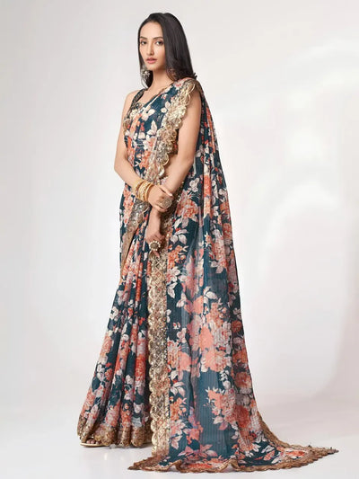 Luxe Floral Designer Saree - Premium Organza Saree for Wedding Season