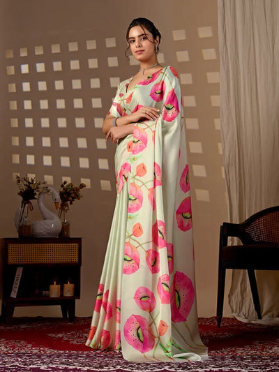 Luxe Floral Georgette Saree - Elegant Soft Satin Digital Print Festive Wear for Women