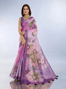 Luxe Floral Printed Silk Saree - Lightweight Festive Wear for Women