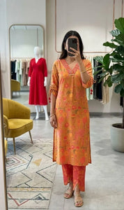 Luxe Floral Silk Co-Ord Set with Handcrafted Mirror Work for Festive Women's Wear