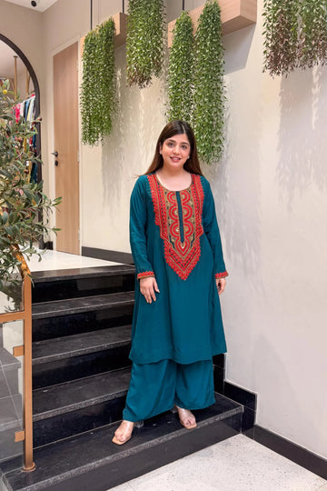 Luxe French Crepe Kurti Set - Designer Embroidered Festive Wear for Women