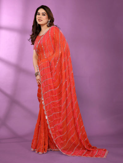 Luxe Gajari Silk Satin Saree - Designer Bead Work for Party Wear