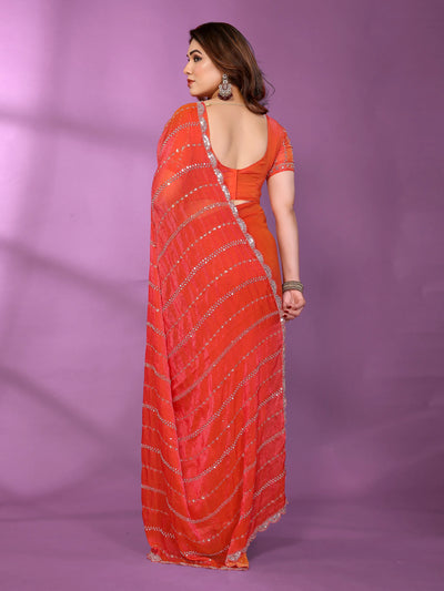 Luxe Gajari Silk Satin Saree - Designer Bead Work for Party Wear