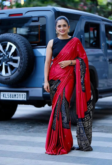 Luxe Gajji Silk Saree with Heavy Mirror Work for Festive Prep