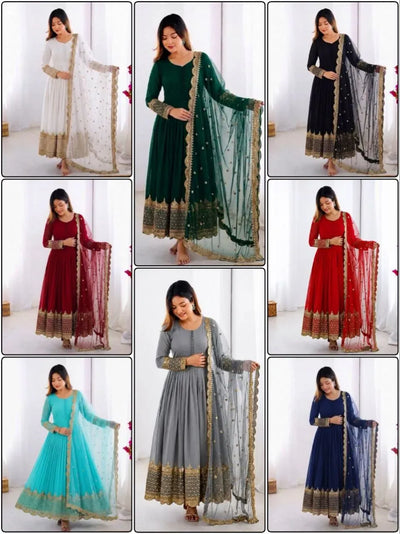 Luxe Georgette Anarkali Gown - Elegant Sequence Embroidery Festive Wear for Women