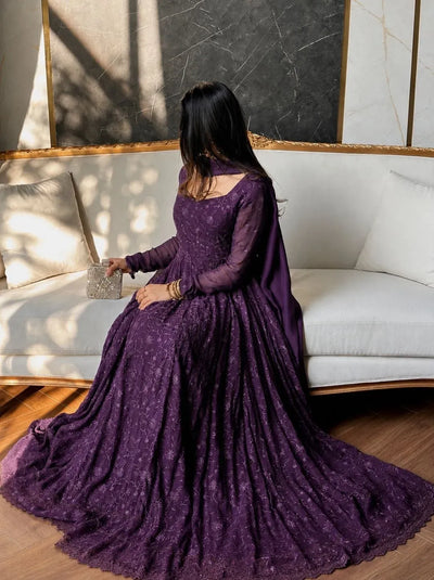 Luxe Georgette Anarkali Gown - Heavy Embroidery Party Wear for Women
