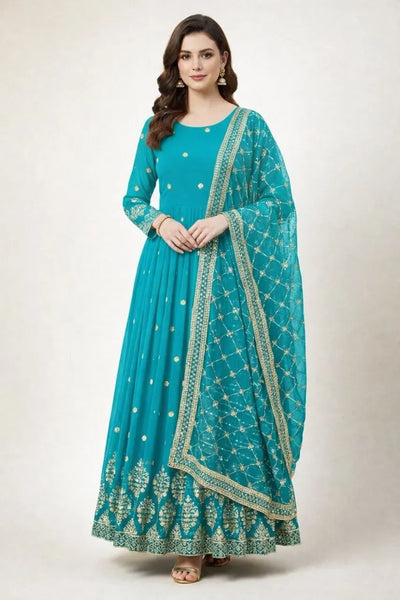 Luxe Georgette Anarkali Gown - Heavy Sequence Embroidery Party Wear Set
