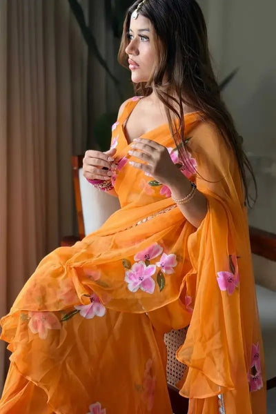 Luxe Georgette Floral Printed Lehenga Saree - Pre-Stitched Festive Wear for Women