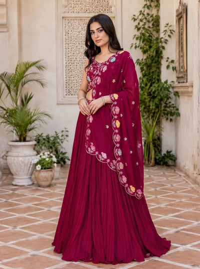 Luxe Georgette Lehenga Choli Set - Heavy Embroidery Festive Wear for Women