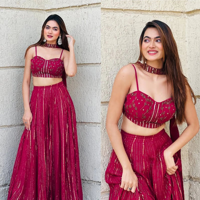 Luxe Georgette Lehenga - Sequins & Dori Work Party Wear for Women