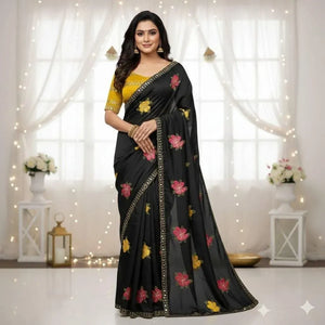 Luxe Georgette Mirror Work Saree with Embroidered Blouse for Festive Women
