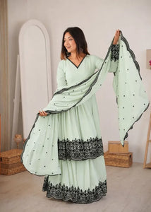 Luxe Georgette Palazzo Suit with Thread Embroidery - Elegant Festive Wear for Women