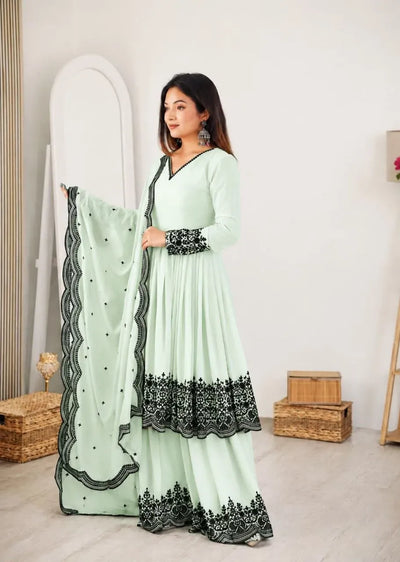 Luxe Georgette Palazzo Suit with Thread Embroidery - Elegant Festive Wear for Women