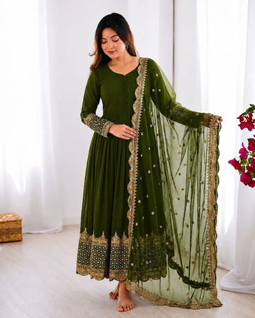 Luxe Georgette Party Wear Gown with Sequence Dupatta for Women Festive Celebrations