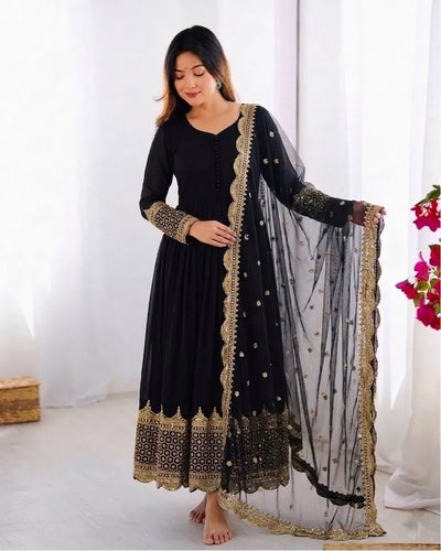 Luxe Georgette Party Wear Gown with Sequence Dupatta for Women Festive Celebrations