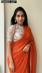 Luxe Georgette Saree - Heavy Embroidery Blouse for Parties