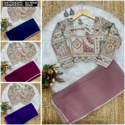 Luxe Georgette Saree - Heavy Embroidery Blouse for Parties