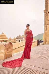 Luxe Georgette Saree - Heavy Sequin Embroidery for Festive Parties