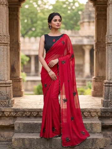 Luxe Georgette Saree - Sparkling Embroidery & Sequence for Women