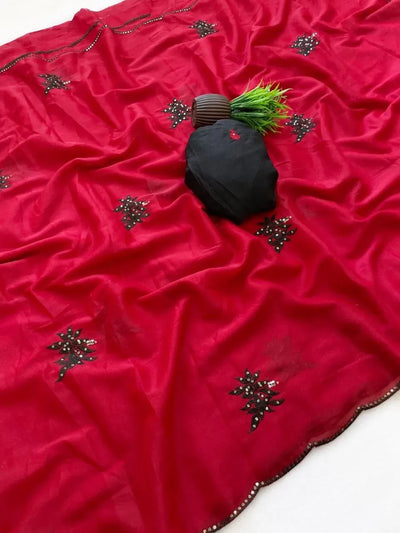 Luxe Georgette Saree - Sparkling Embroidery & Sequence for Women