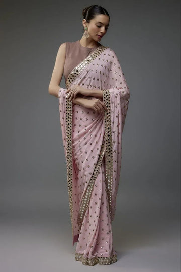 Luxe Georgette Saree - Trending Sequins Work with Banglori Silk Blouse for Festive Wear