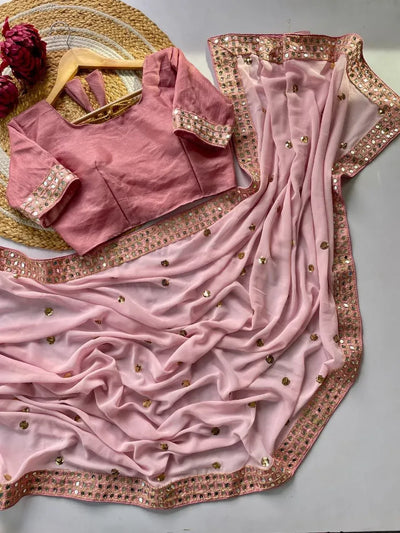 Luxe Georgette Saree - Trending Sequins Work with Banglori Silk Blouse for Festive Wear