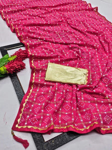Luxe Georgette Saree with Gold Foil Work - Elegant Festive Wear for Women