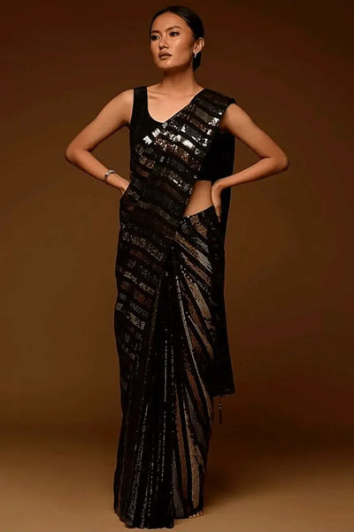 Luxe Georgette Sequence Saree - Heavy Embroidery Party Wear for Women