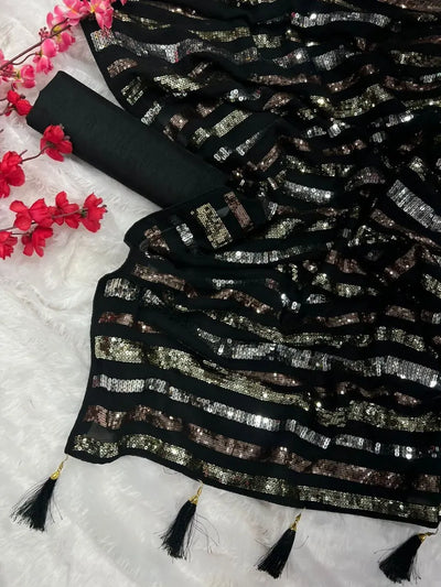 Luxe Georgette Sequence Saree - Heavy Embroidery Party Wear for Women