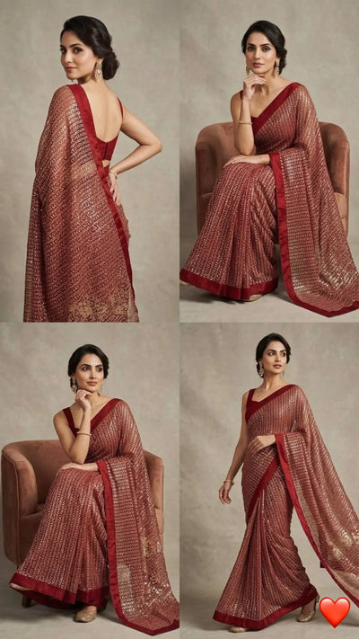 Luxe Georgette Sequence Saree with Satin Blouse - Festive Wear for Women
