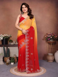 Luxe Georgette Silk Saree - Sequence Embroidery Party Wear