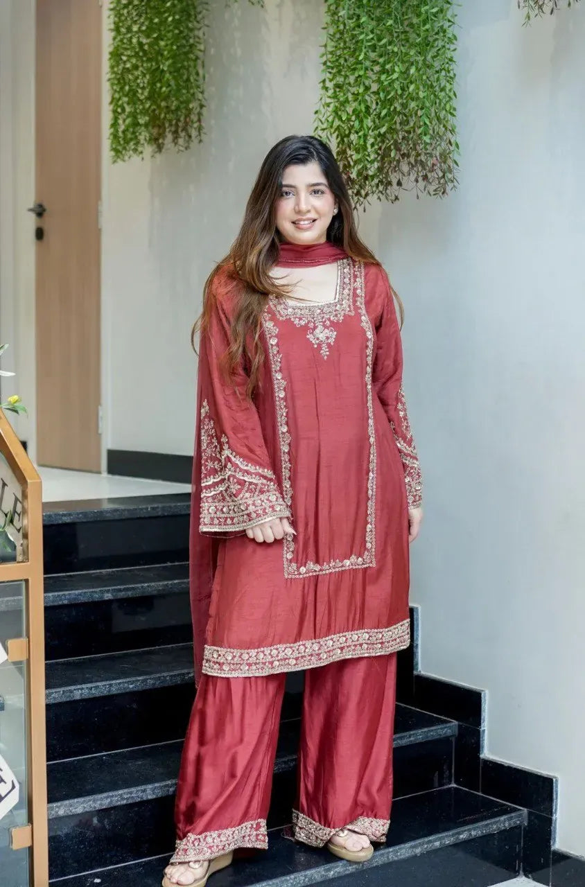 Premium German Chiffon Embroidered Salwar Suit Set