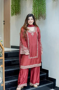 Premium German Chiffon Embroidered 3-Piece Salwar Suit Set for Festive Celebrations