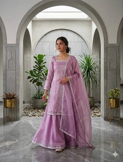 Luxe Gimy Silk Kurti Palazzo Set with Elegant Lace Border - Raksha Bandhan Festive Wear for Women