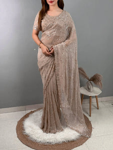 Luxe Glass Shimmer Saree - Heavy Beads & Sequins Party Wear